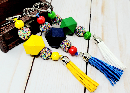 Colorful Beaded Tassel Keychain Bag Charms, Wood Rainbow Boho Purse Keychain, Backpack Zipper Pull Charm, Just Because Gift