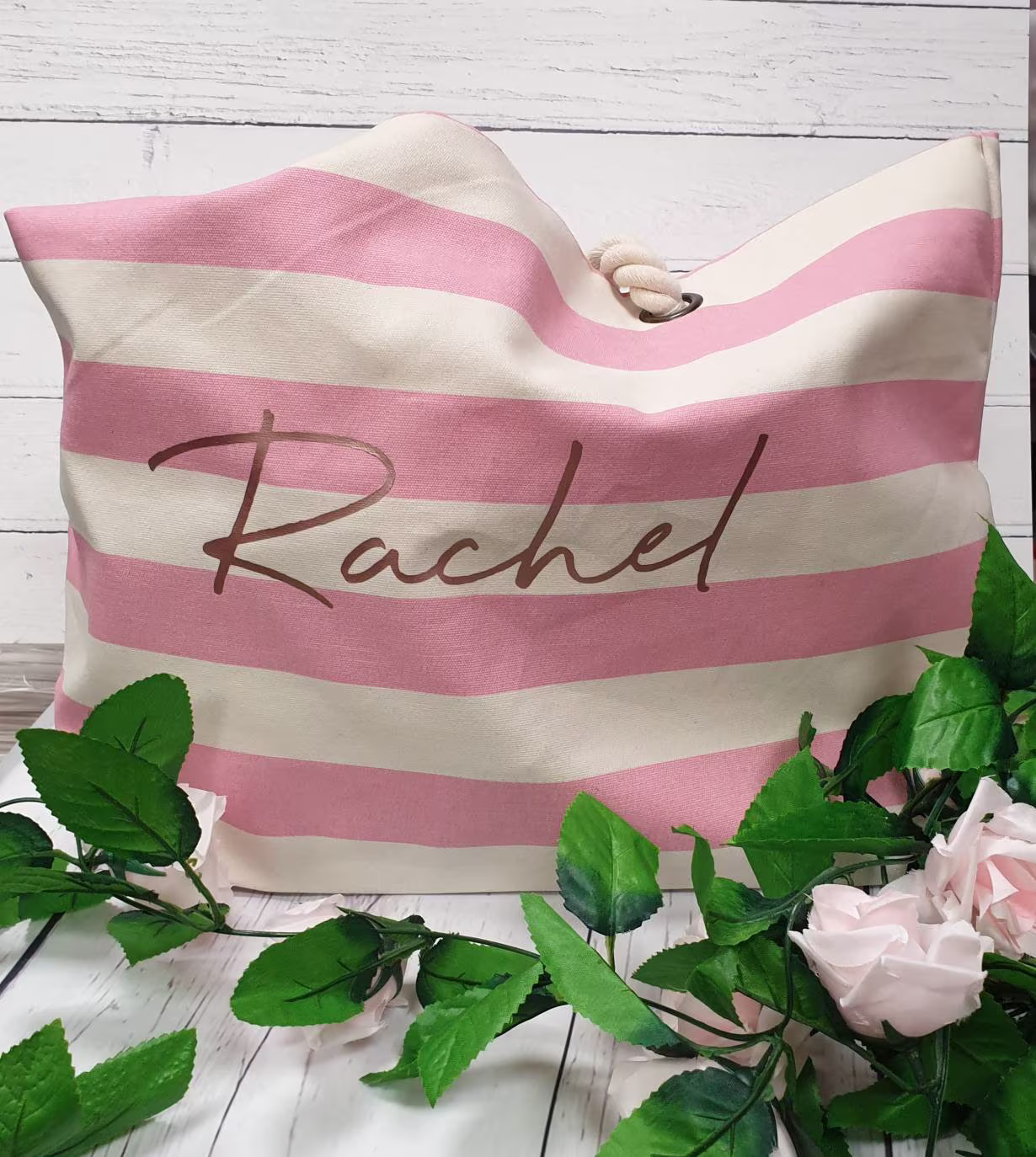 Personalised Rope Beach Bag, Canvas Shopping Honeymoon Teachers Gift, Hen Weekend, Birthday Gift, Gym Wedding Weekend