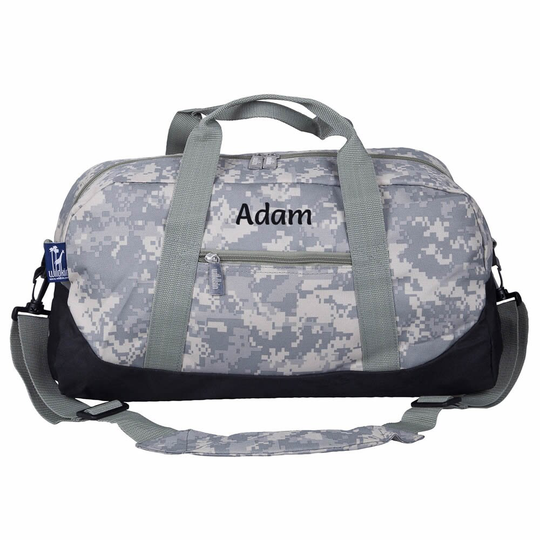 Embroidered Personalised Kids Duffle Bag - Camo | Grey Camouflage Sport Holdall Bags Weekend, Overnight Duffel