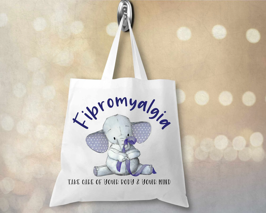 Fibromyalgia Awareness Purple Ribbon Tote Bag Shopping Tote White Or Natural