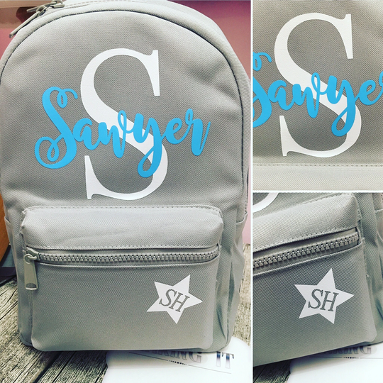 Personalised Grey Mini Backpack Add Your Name & Initials Back To School Kids