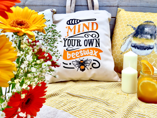 Humour Saying Bee Tote Bag, 100% Organic Cotton Thick, Mind Your Own Beeswax, Durable Bag
