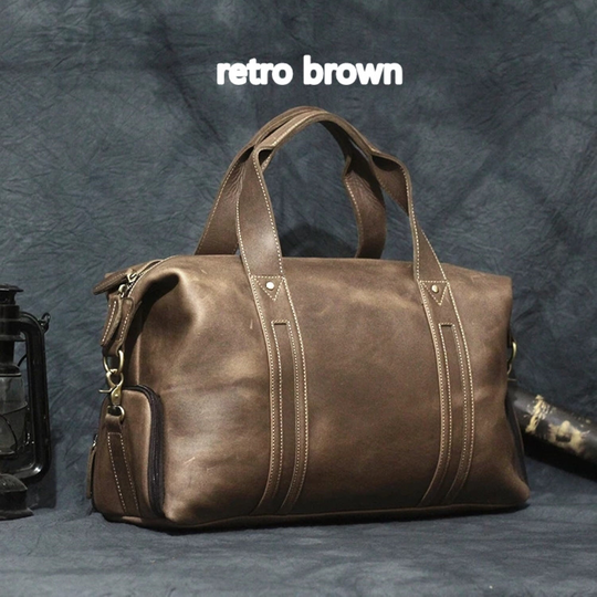 Leather Duffle Bag, Large Travel Mens Weekend Outdoor Holdall Groomsmen Gift Bag