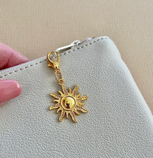 Sun Zipper Charm, Gold Plated Sun Zip Pull, Celestial Astronomical Astronomy Bag Accessory, Purse Accessory