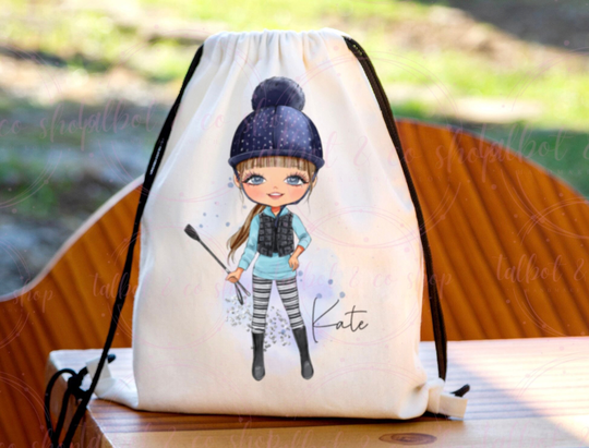 Personalised Horse Riding Girl Drawstring Bag, P.e Kit Back To School Nursery Kids Swim Gym Dance Bag