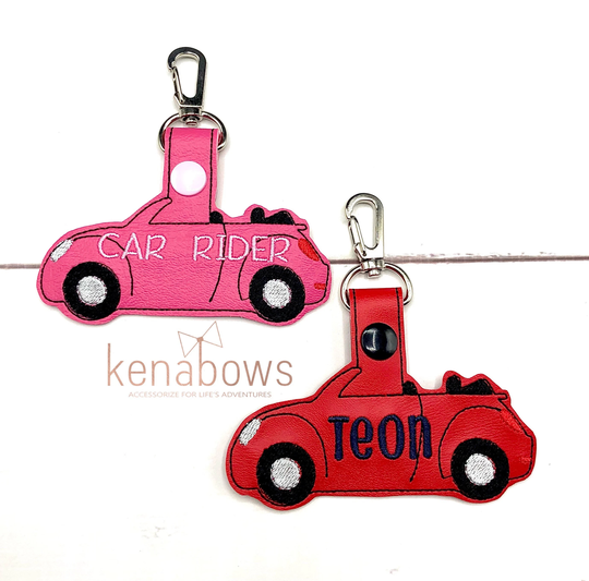 Car Rider Personalized Bag Tag, School Backpack Convertible Vw, Snap Tab, Sports Key Fob, Chain, Gift, Boy, Girl, Gym Bag