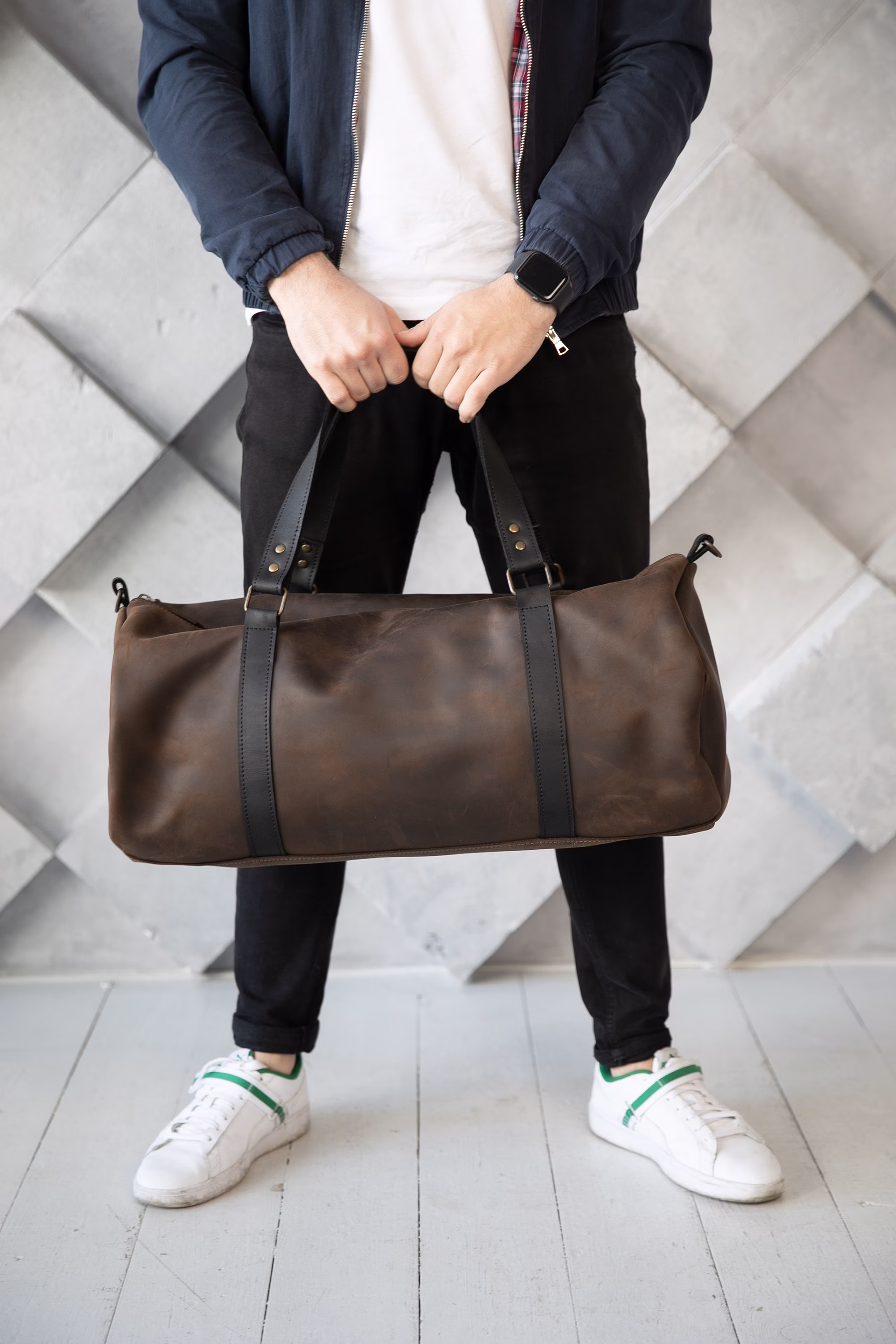 Large Travel Bag Men, Stylish Leather Gym Bag, Street Style Brown Duffle Bag, Spacious Duffel Bag, Two-Tone