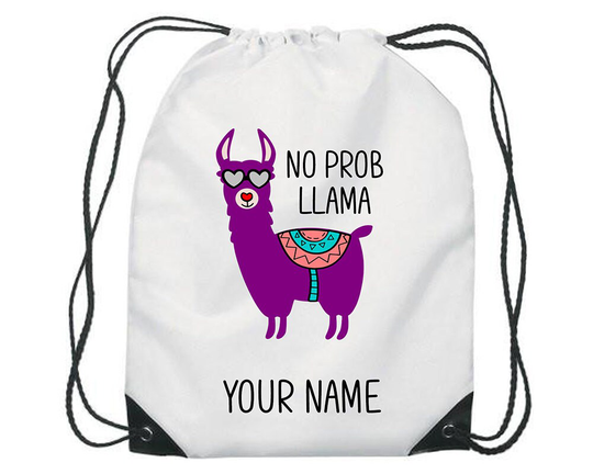 Personalised No Prob Llama Gym Bag Pe Dance Sports School Swim Shoe Water Resistant