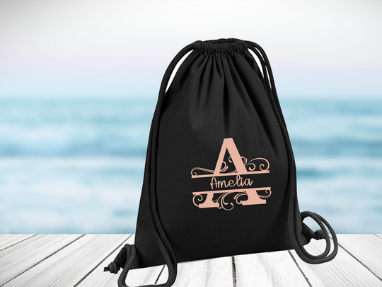 Personalised Drawstring Bag, Cotton Initial Kids Christmas Gift, Girls Custom Name Backpack