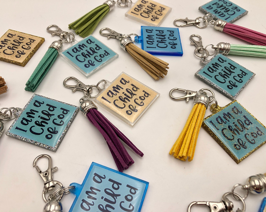 I Am A Child Of God Keychain, Handmade, Baptism Gift, Missionary Yellow Or Blue Sparkly, Christian Zipper Pull, Keychain