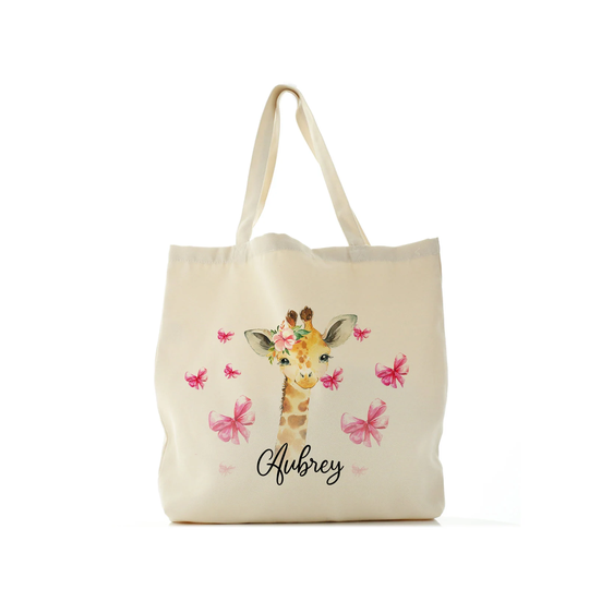 Personalised Giraffe Tote Bag Customised With Name, Ideal Shopping, College Or Gift