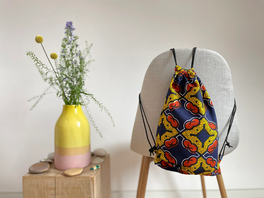 Blue - Yellow ||Simple Unisex Gym Bag For Adults & Teens, Ideal As Festival Backpack- Made From African Fabric