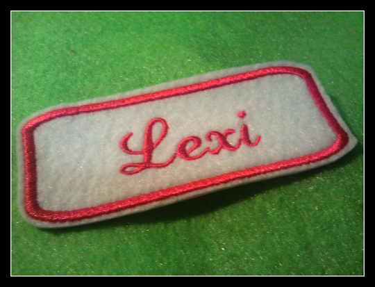 Embroidered Felt Name Patch Withhot Pink Stitching On White
