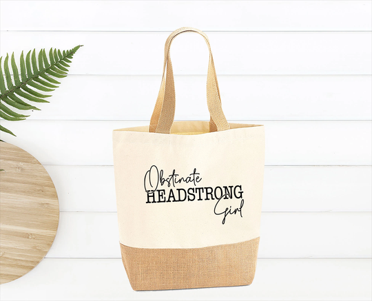 Obstinate Headstrong Jute Bag, Feminist Shopping Girl Power Beach Grl Summer Bag, Literary Quote Gym Bag, Book Lover Gift
