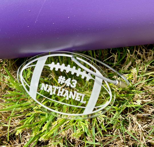 Football Bag Tag - Clear Fluorescent Team Gift Under 20 For Him Her