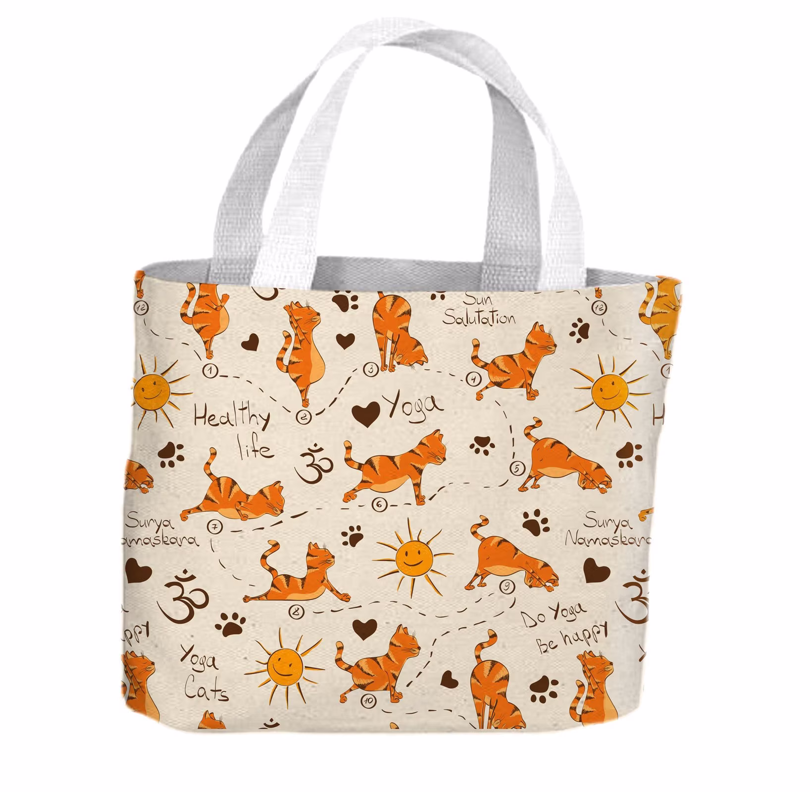 Yoga Cat Orange Pattern All Over Tote Shopping Bag For Life