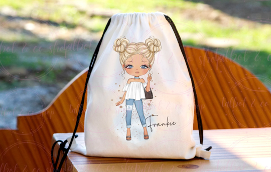Personalised Fashion Girl Drawstring Bag, P.e Kit Back To School Nursery Kids Swim Gym Dance Bag