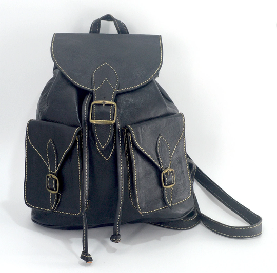 Handcrafted Moroccan Leather Rack Sack Bag. 2 Front Buckled Pockets
