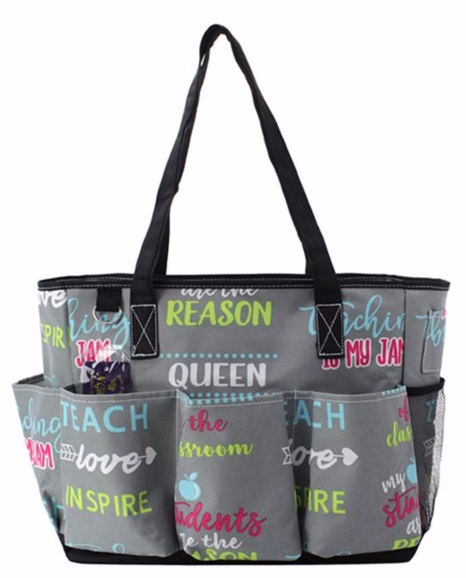 Teacher Canvas Tote, Personalized, Zippered Large Utility Caddy, Gifts, Tote Bag, Embroidered Monogram Bag