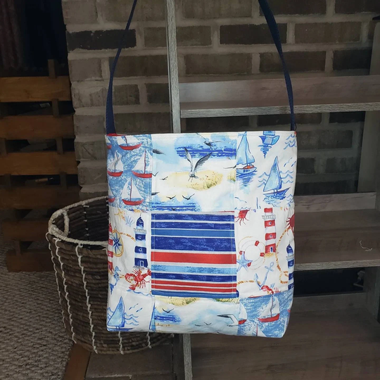 Sail Boat Bag, Quilted Tote Lighthouse Beach Hand Made, Gift For Loved Ones, Custom Made Bag, Carry Ipad Or Laptop