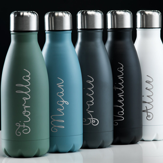 Personalised Water Bottle, Stainless Steel Matt Finish Drinks Personalized Pastel Coloured Custom Bottle - Gym, Sports