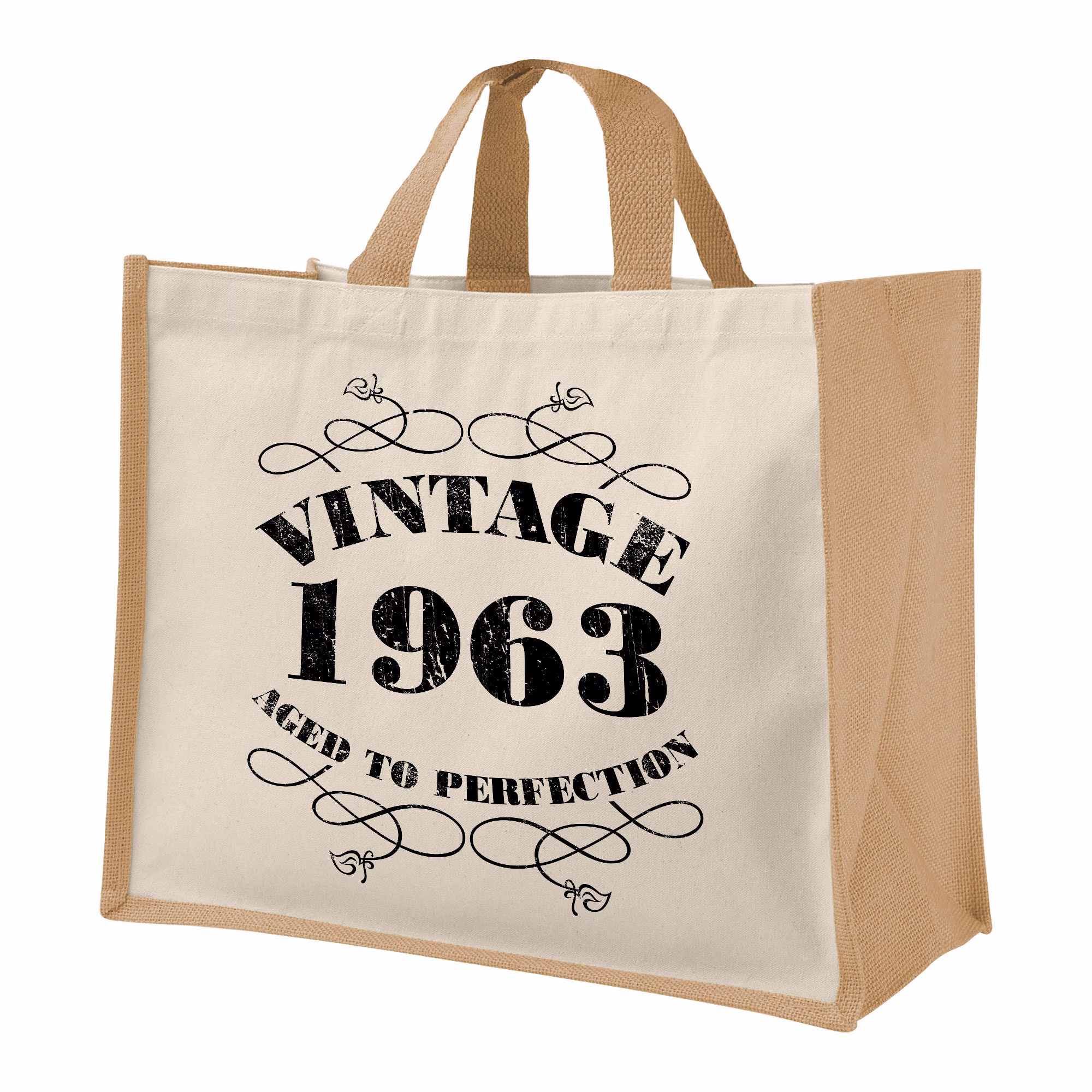 60Th Birthday Vintage Jute Bag Keepsake Gift For Her, Birth Year 1963 Bag, Shopper Travel - Available in 4 Colours & 2 Sizes