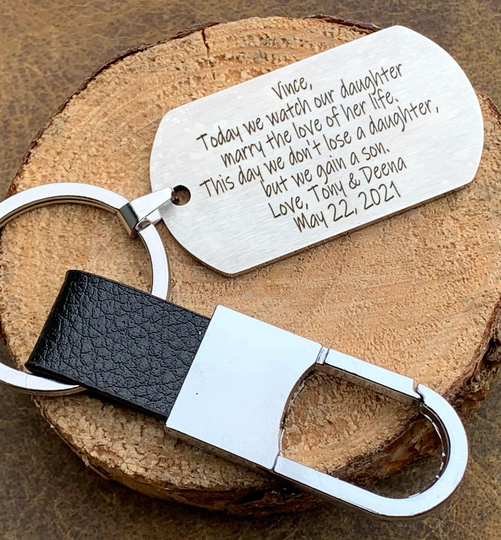 Son in Law, Wedding Gift, Gifts For Him, Custom Key Chain, Personalized Dog Tag, Husband, Son Birthday, Christmas Marriage