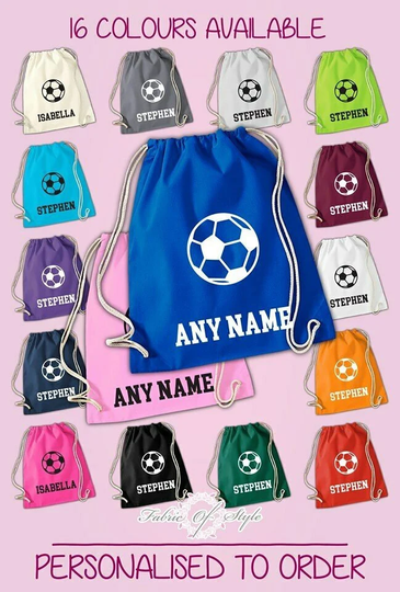Personalised Any Name Football Back To Drawstring Boy Bag Pe Gym School Kids
