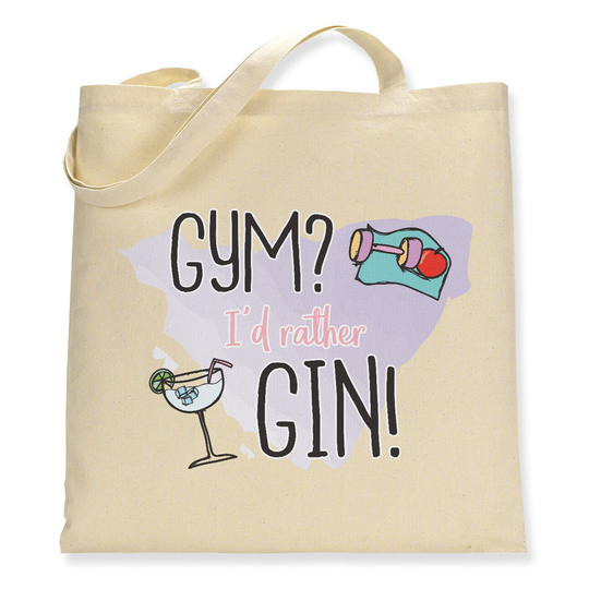 Gym? I'd Rather Gin Canvas Tote Bag - Eco Friendly Fun Birthday Gift