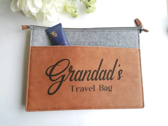 Faux Leather Travel Bag - Personalised Fathers Day Gift Vegan Leather Travel Bag Look Zip Pouch